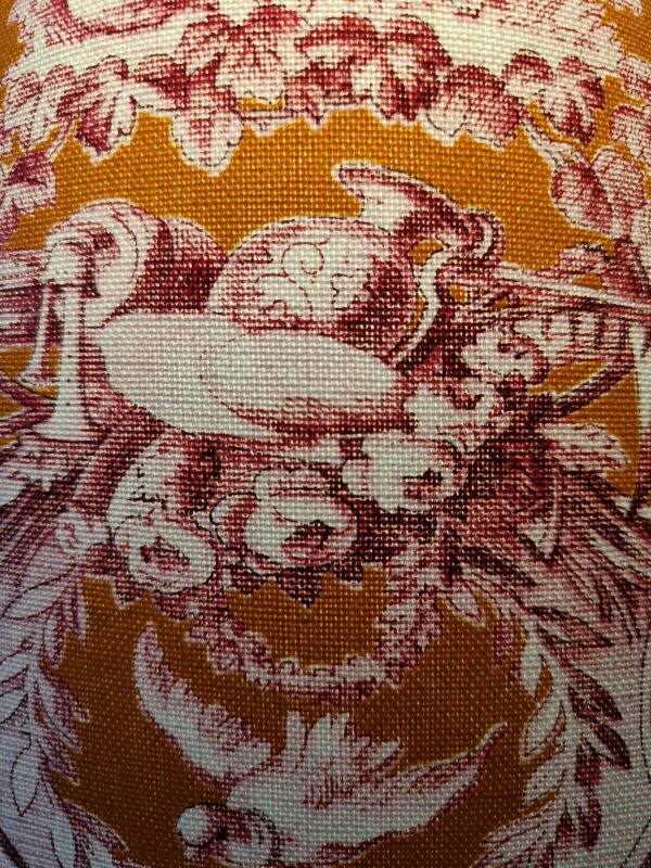 abat jour conique tissu motif toile de jouy rose orange 35 cm /2