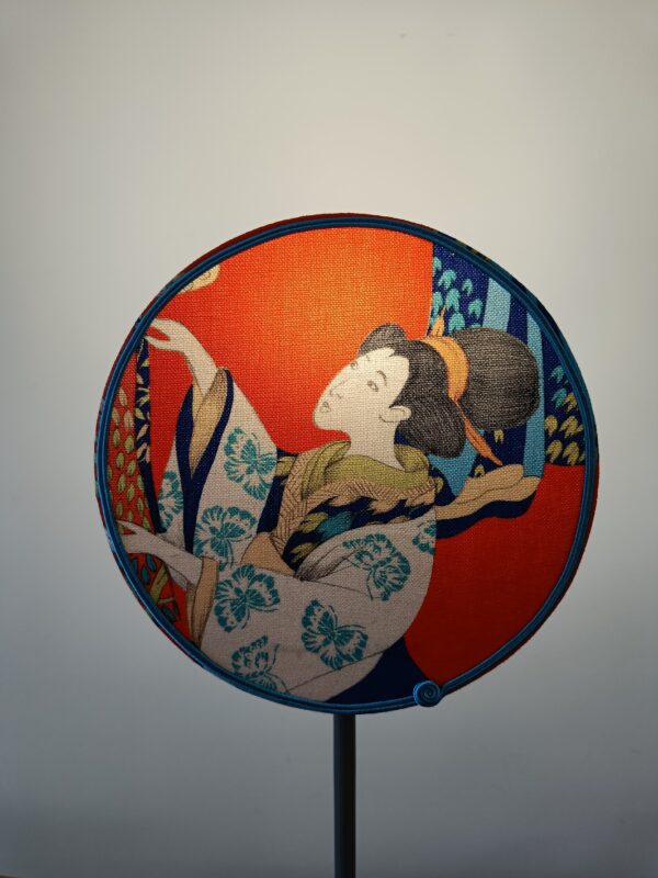 abat jour écran rond tissu rouge motif geisha /4 20 cm