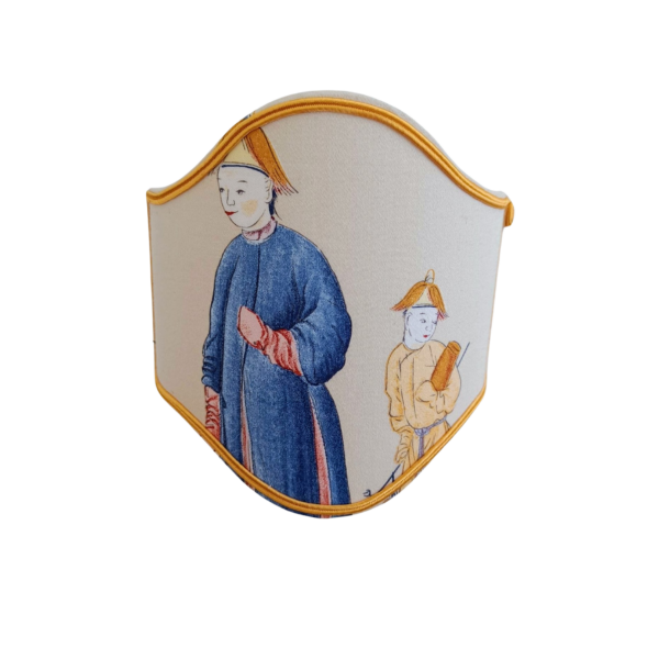 abat jour écran galbé tissu motif chinois personnages homme_enfant