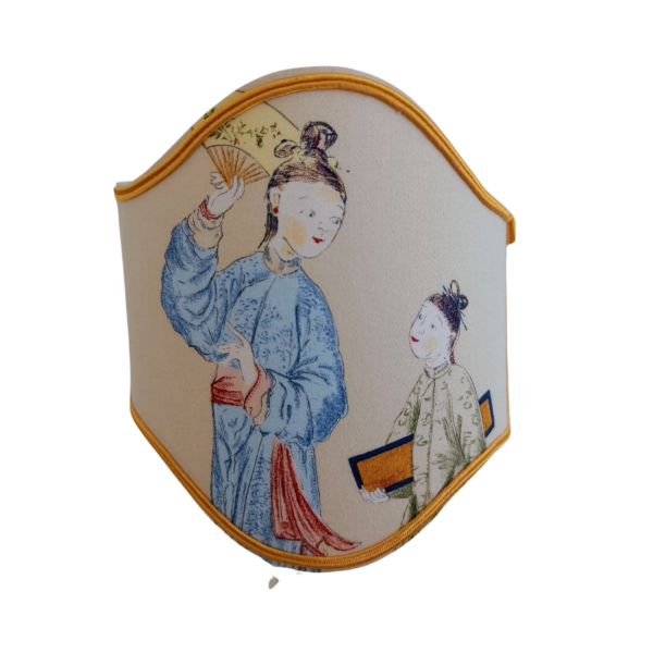 abat jour écran galbé tissu motif chinois personnage femme - enfant