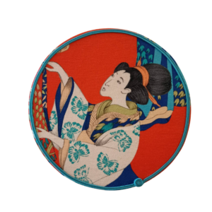 abat jour écran rond tissu rouge motif geisha 20 cm