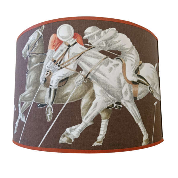 abat jour rond tissu marron motif polo 40 cm chevaux