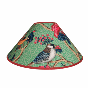 Abat-jour conique diam.35 cm tissu fleurs oiseaux sur fond vert